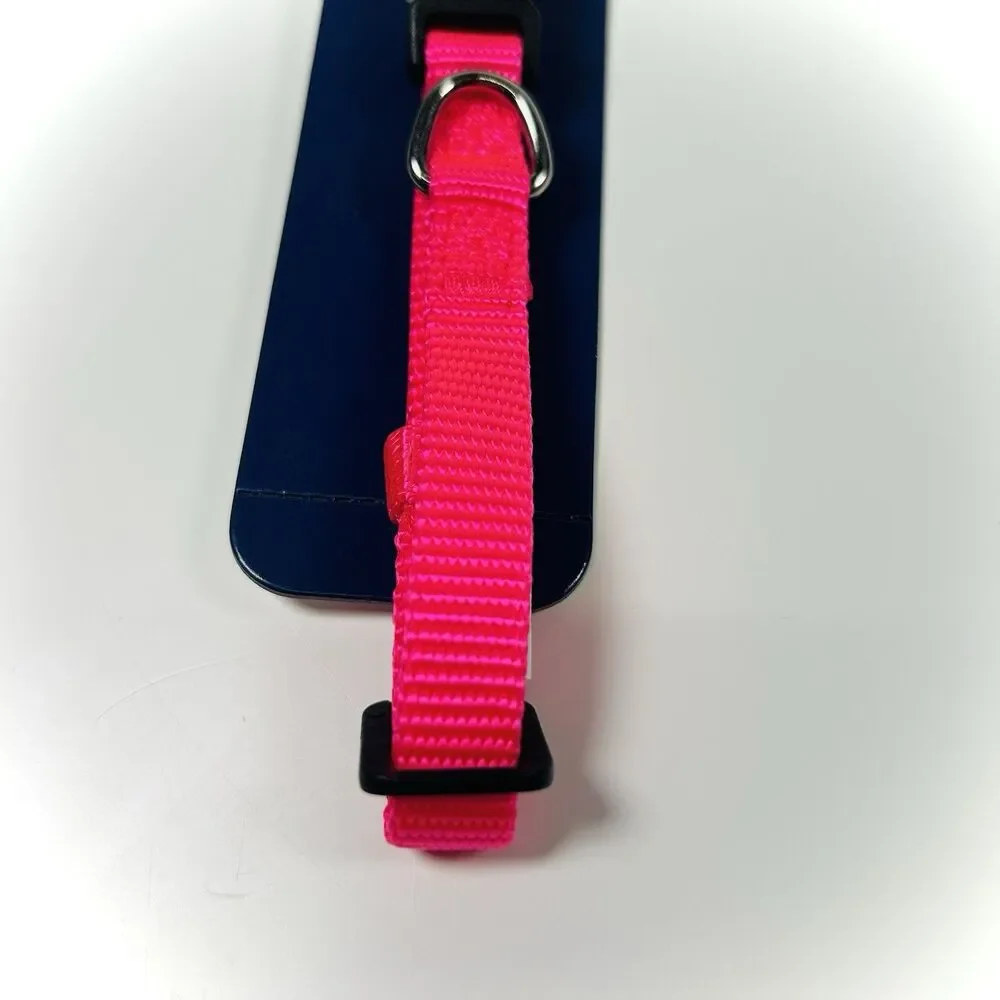 YOULY The Classic Hot Pink & Black Webbed Nylon Dog Collar, Small Pet 9”-14” NWT